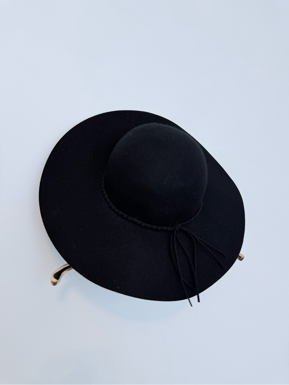 American Eagle Outfitters Black Wide-Brim Braided Trim Hat